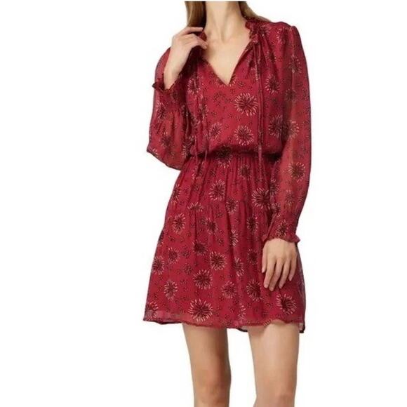 BA&SH Rose Tie Neck Long Sleeve Mini Dress Size 1 - Picture 3 of 7